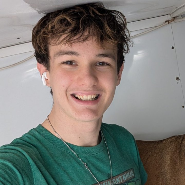 Jake Nickerson smiling inside the trailer